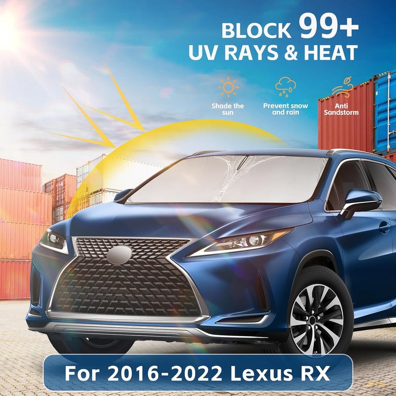 AuyNeas حاجب الشمس لزجاج السيارة لسيارة لكزس RX 2016-2022 ملحقات 4 طبقات 240T حاجب زجاج أمامي مخصص لRX 350، RX 350 F Sport، RX 350L حاجب شمس قابل للطي يحجب الأشعة فوق البنفسجية - Image 2